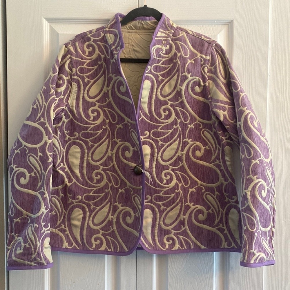 Trimdin Paisley Collection Jacket Womens XL Lavender Tapestry Blazer Coatigan